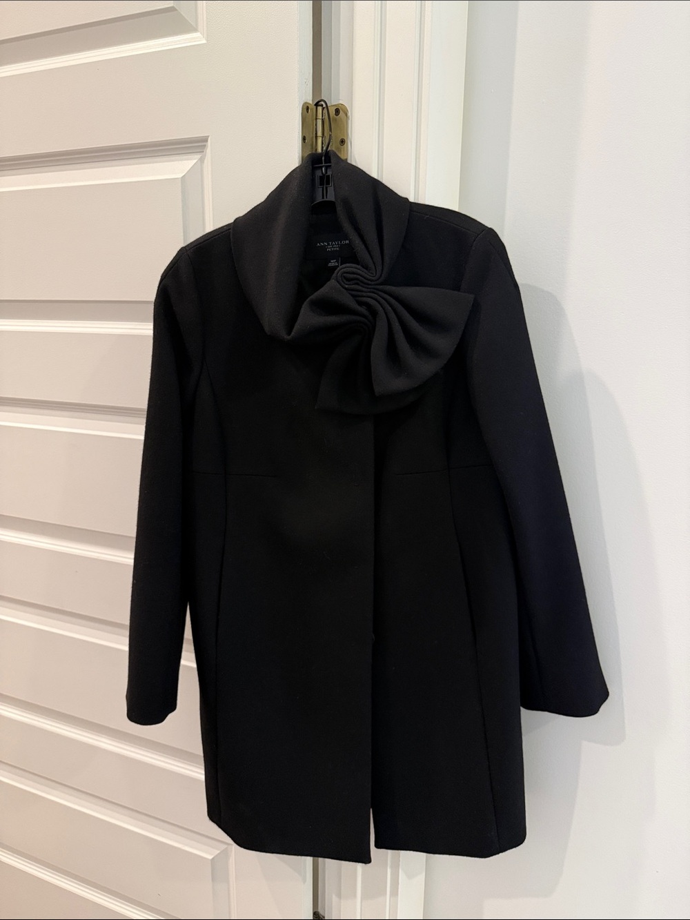 Ann Taylor Black Petite Coat with Folded Collar